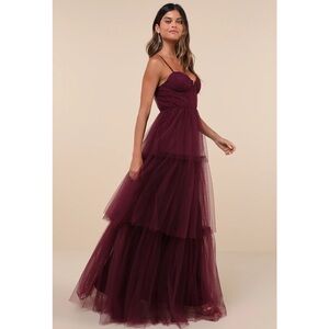 Lulu's Unforgettable Poise Plum Purple Tulle Bustier Tiered Maxi Dress NWT Large